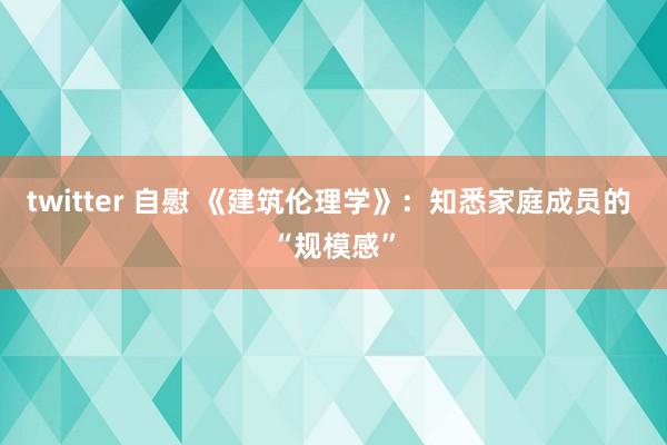 twitter 自慰 《建筑伦理学》：知悉家庭成员的 “规模感”